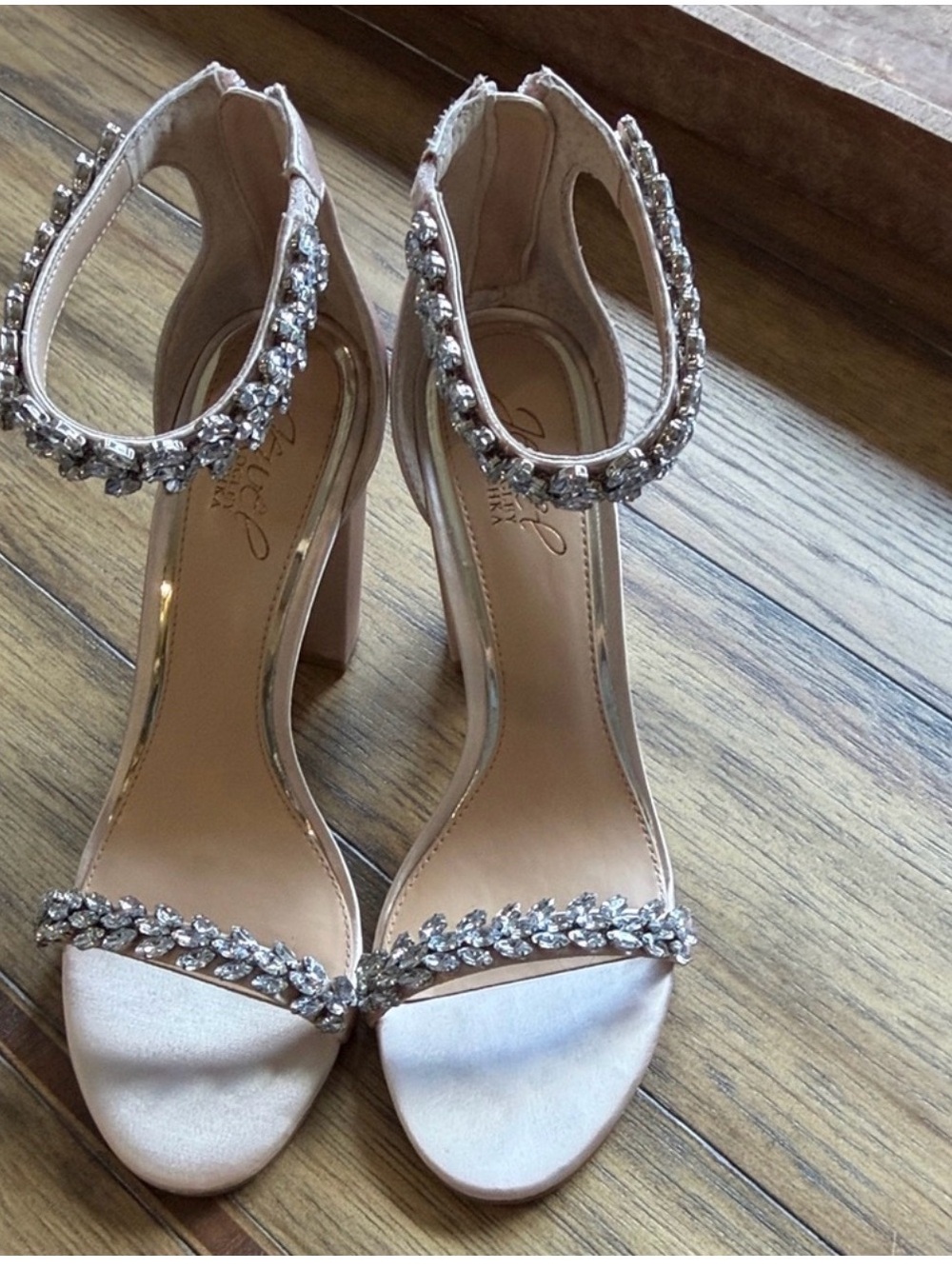 Badgley Mischka Blush Crystal Ankle-Strap Heels